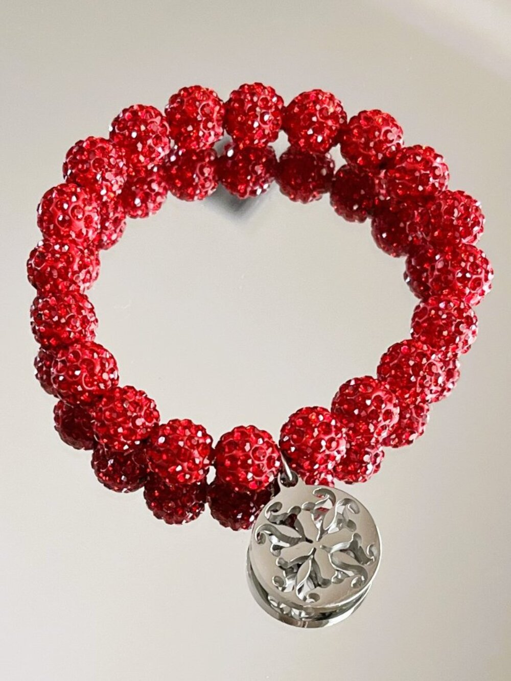 Rustic Cuff Metal Stainless Steel Shambala Beaded Stretch Bracelet